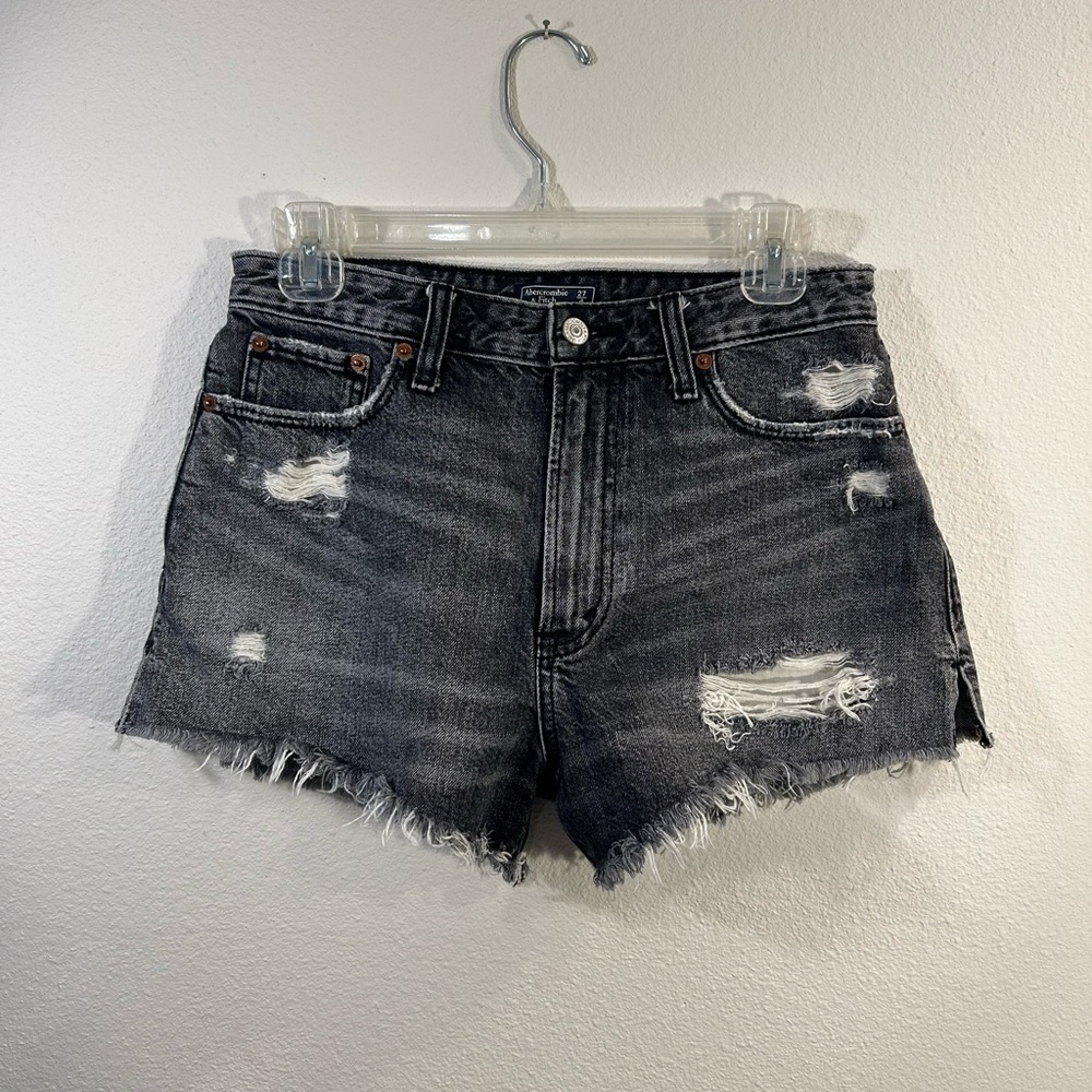 Abercrombie & Fitch Annie High Rise Denim Shorts Size 27 Distressed Raw Hem